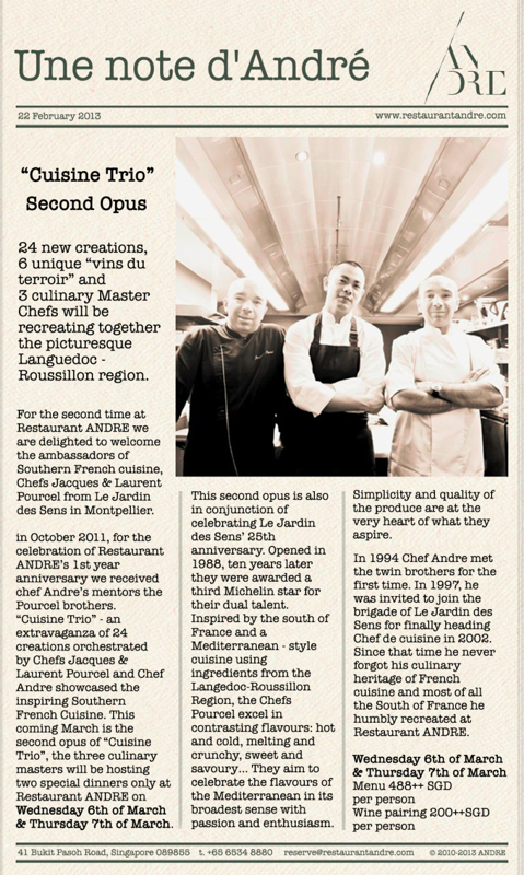 Pourcel André Chiang Singapour